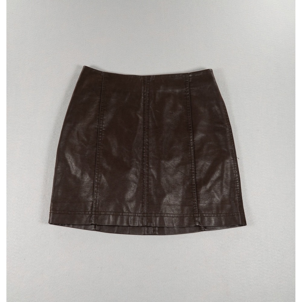 Free‎ People Brown Faux Leather Mini Skirt Women's S 27 Waist Zip Back